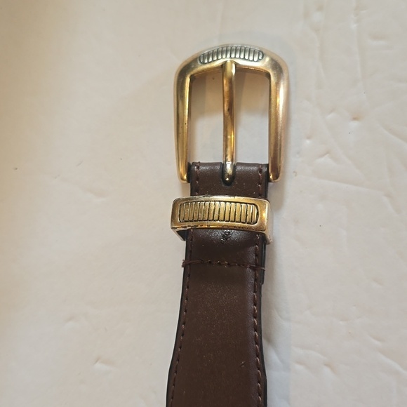 Womens Vintage Silver Buckle Tip Emblem Brown Woven Leather Belt Sz.34